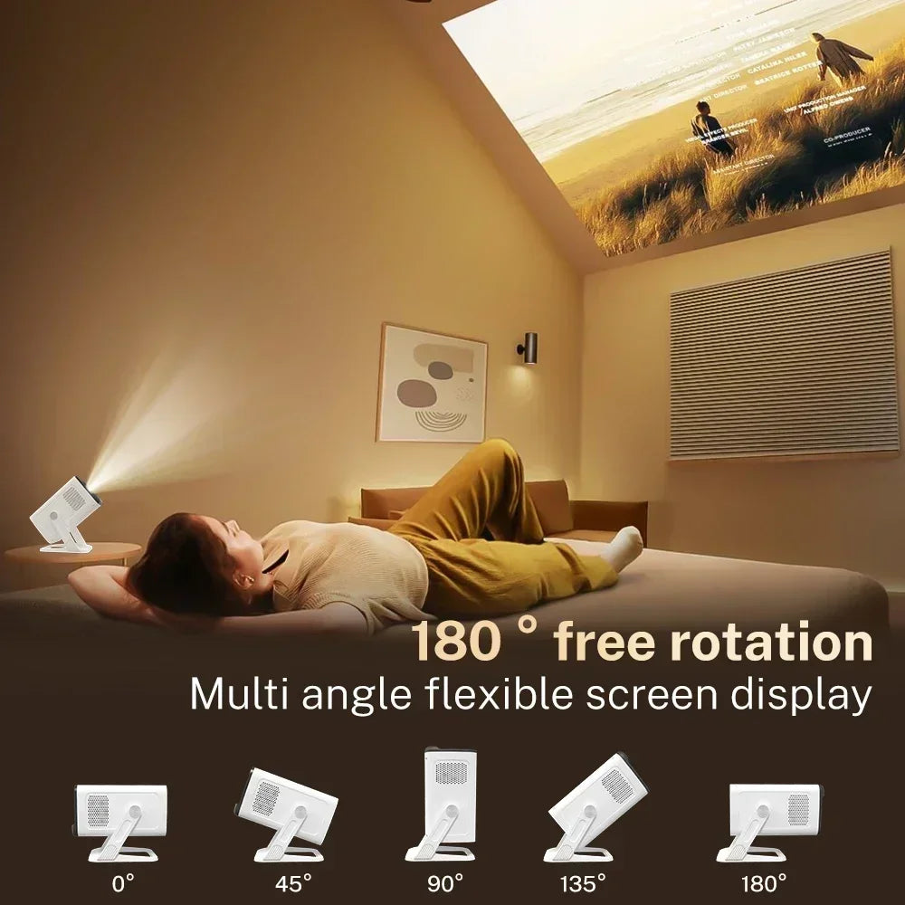 Mini Projector with Wifi6 and BT5.4 1080P 4K Support Android 11 Auto Keystone 180° Flexible Portable Beamer for Home Theater Use