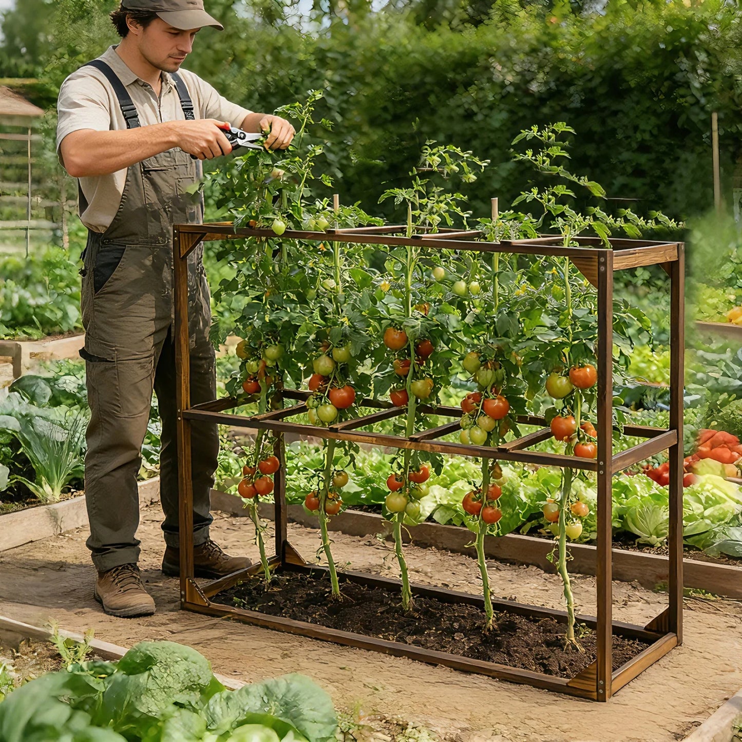 Outdoor Garden Wooden Tomato Cranberry Support Trellis with 5 Slots Support Frame Cranberry Plant Support Cage
